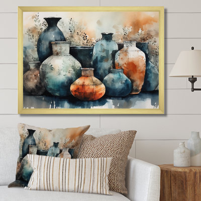 Kamani Blue And Orange Artisanal Boho Pottery II - Boho Pottery Wall Art