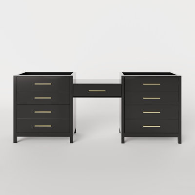 84" Double Bathroom Vanity with Wood Makeup Countertop Base Only, Sink not Included