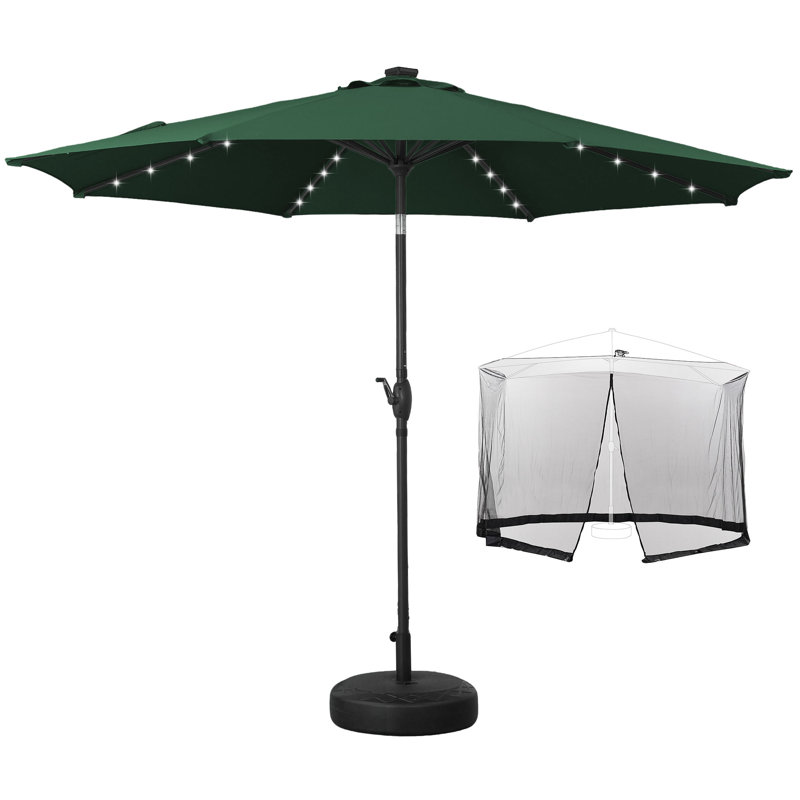 Parasol de terrasse de 3 m avec éclairage, base et moustiquaire., Vert