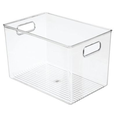 iDesign Linus BPA-Free Plastic Deep Kitchen Storage Bin with Handles - 12" x 8" x 7.75", Clear