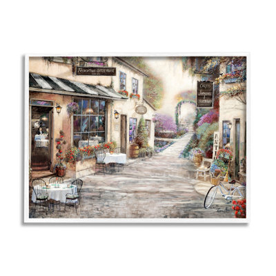 «Traditional Village City Architecture», scène de bistro charmante, estampe numérique encadrée par Ruane Manning