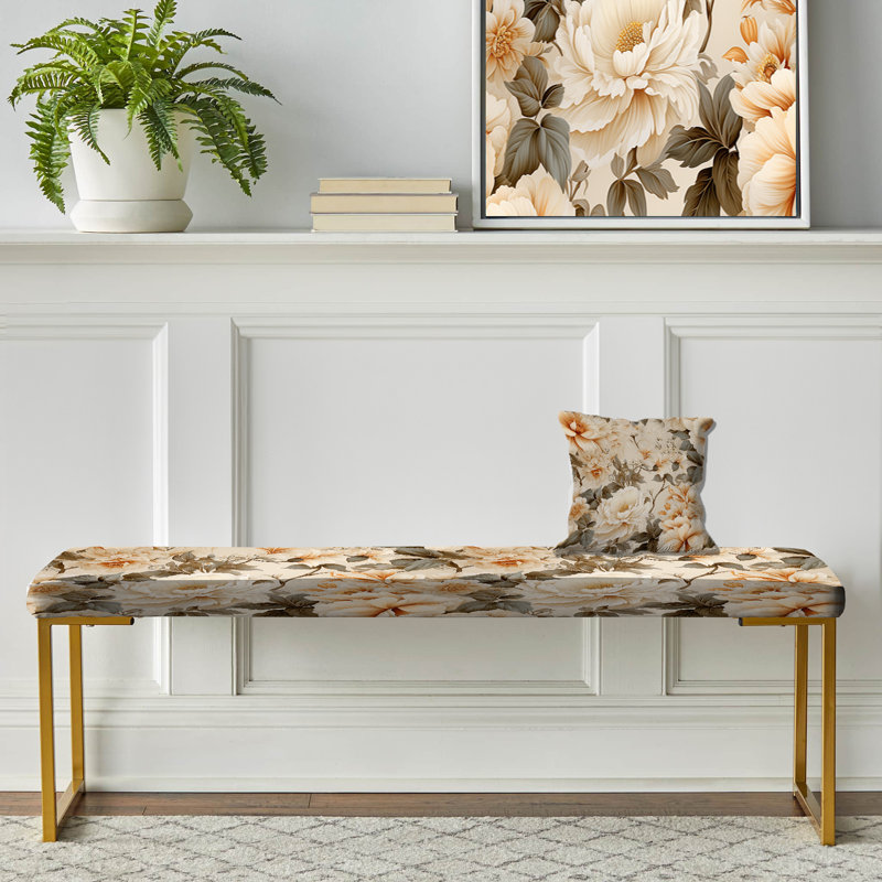 Vintage Florals VI - Plants Upholstered Gold Bench