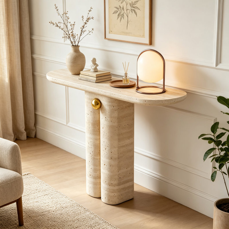 Table console en pierre naturelle Creative Art, Beige, H 33,46 po x l 39,37 po x P 13,78 po