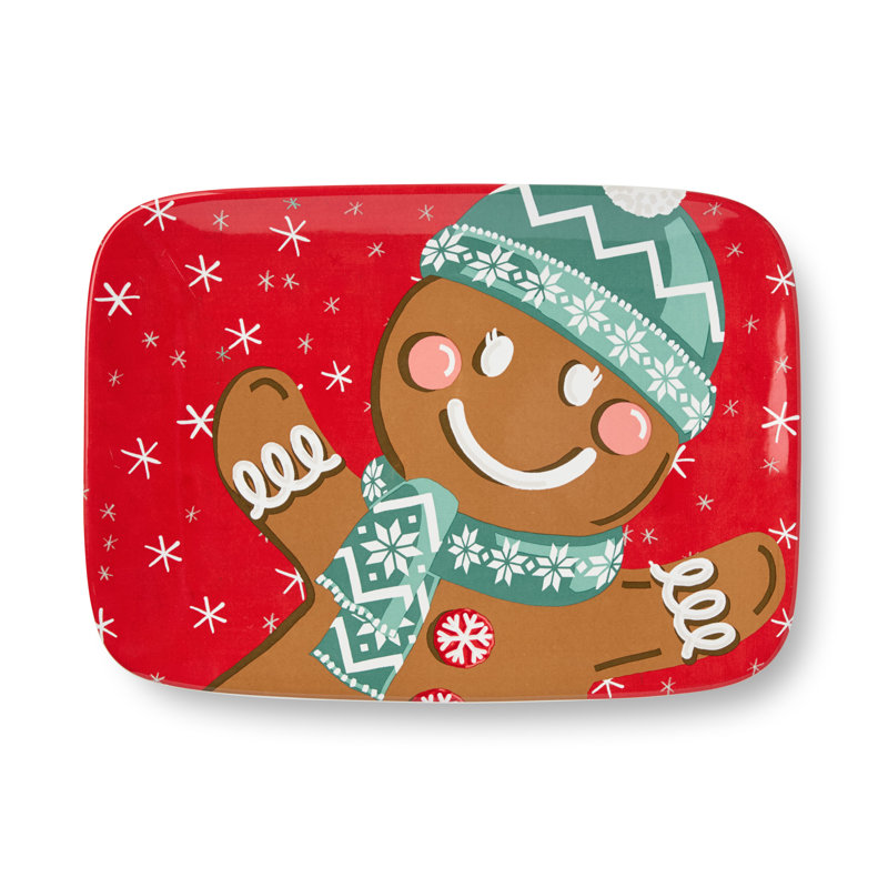 Plateau de service festif en céramique 14 po x 10 po Christmas Whimsy Gingerbread