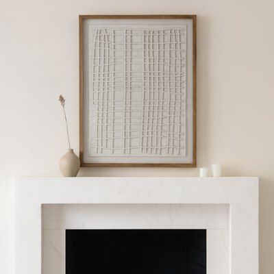 Aelani Paper Mache Shadow Box-Like Style Wall Art with Wooden Frame Display - Textured Artwork Canvas Print for Stylish Wall and Home Decor - 48.25", Ivory