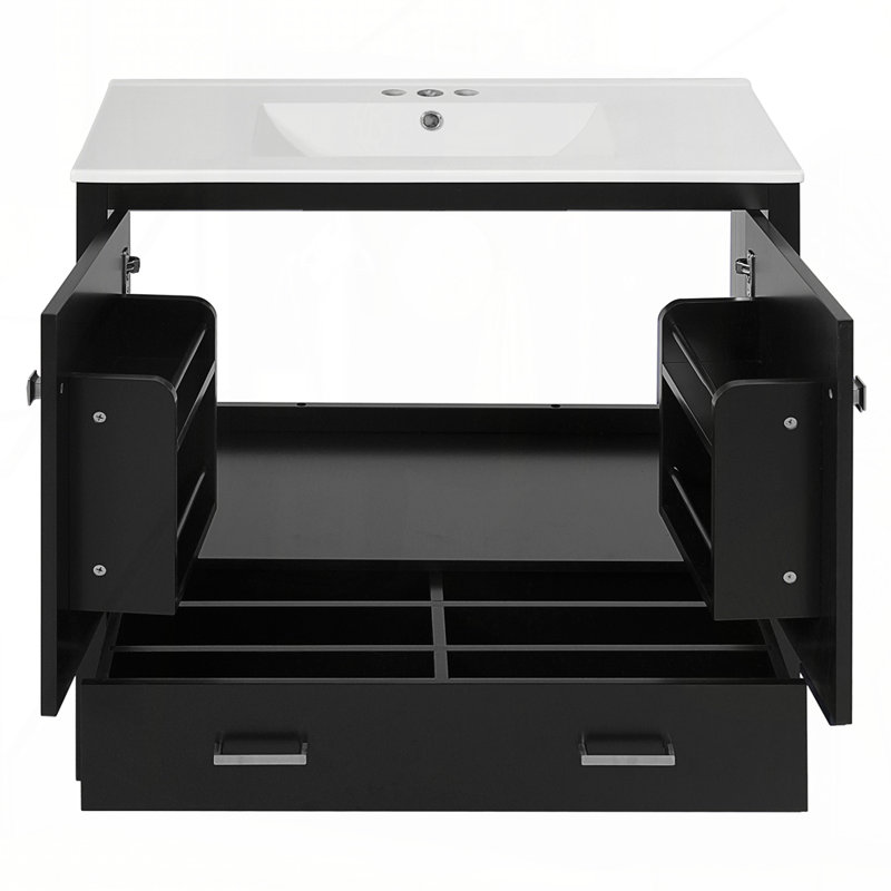 Meuble-lavabo 36 po avec lavabo en céramique, Noir