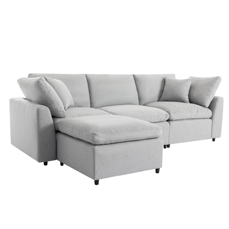 Canapé modulaire en L de 104 po avec méridienne réversible Ashira, Polyester gris clair