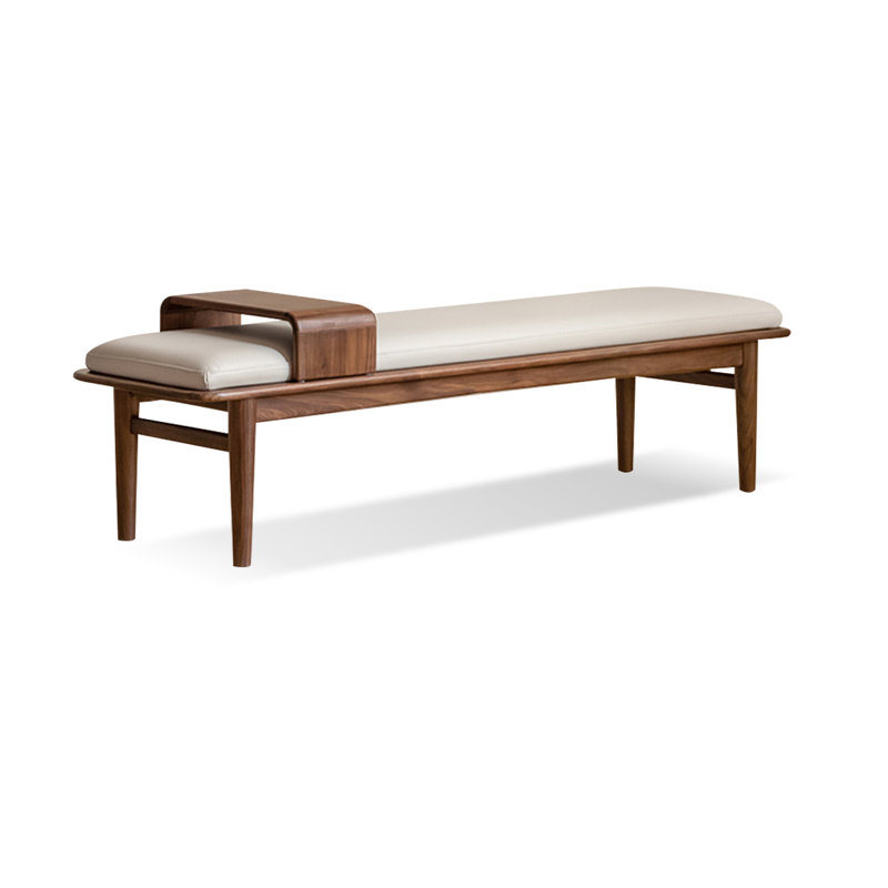 Walnut Modern Solid Wood Upholstered  Bedroom and Entry Leather Long Bench, 19.88" H x 70.87" W x 17.72" D