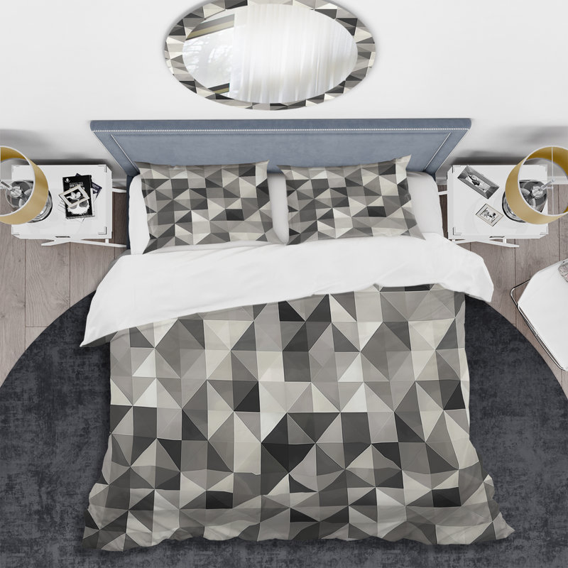 Ensemble de housse de couette moderne gris et noir Modern Triangle géométrique II