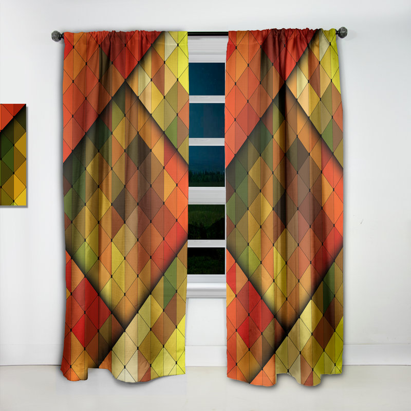 Panneau de rideau occultant moderne géométrique losange jaune, rouge et vert, L 52 po x L 108 po