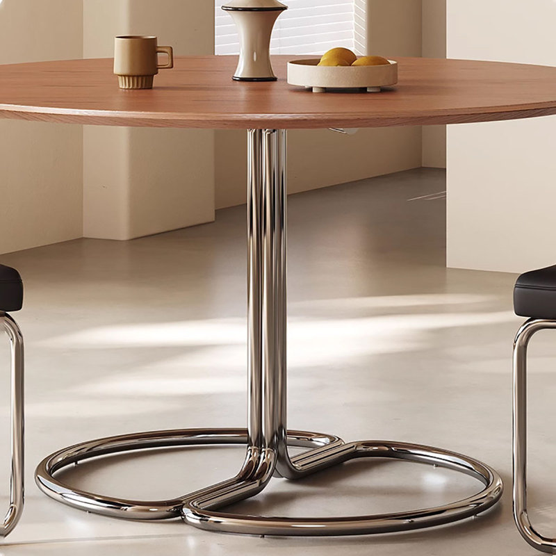 Round Stainless Steel Dining Table with Solid Wood, 29.5"H x 43.3"L x 43.3"W