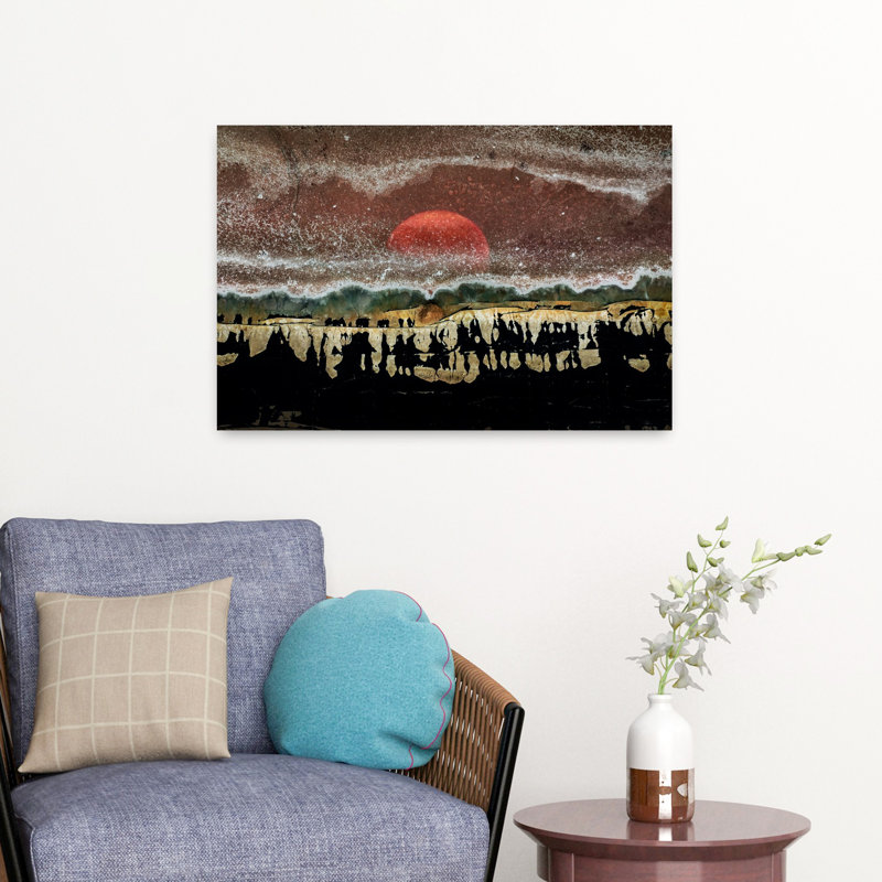 Art mural abstrait contemporain ancien champ de bataille, H 16 po x l 24 po
