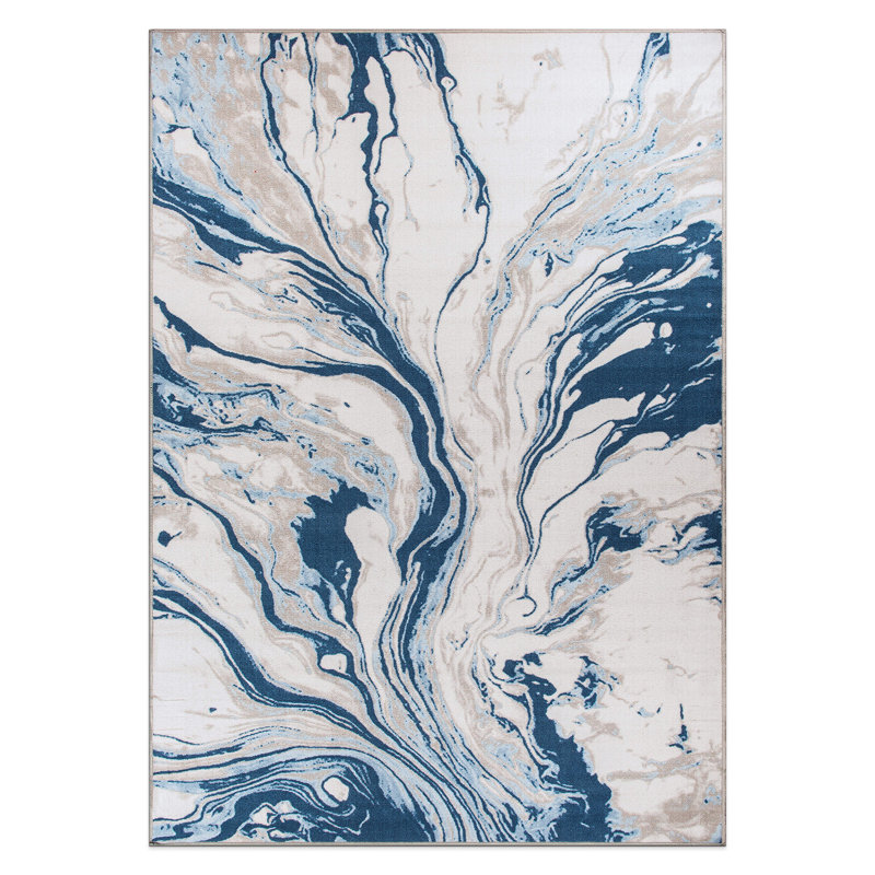 Contemporary Watercolor Wave Abstract Non Slip Area Rug, Rectangle 5' x 7'