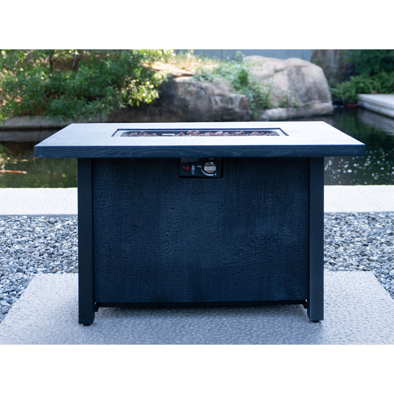44" W Outdoor Fireplace Heater Table, 50,000 , Fiberglass And Iron, High Heat Resistance, Rust-, Long Lasting, Charcoal Grain Style, Black, American Courtyard Furniture 25" H Propane Heating Fire Pit