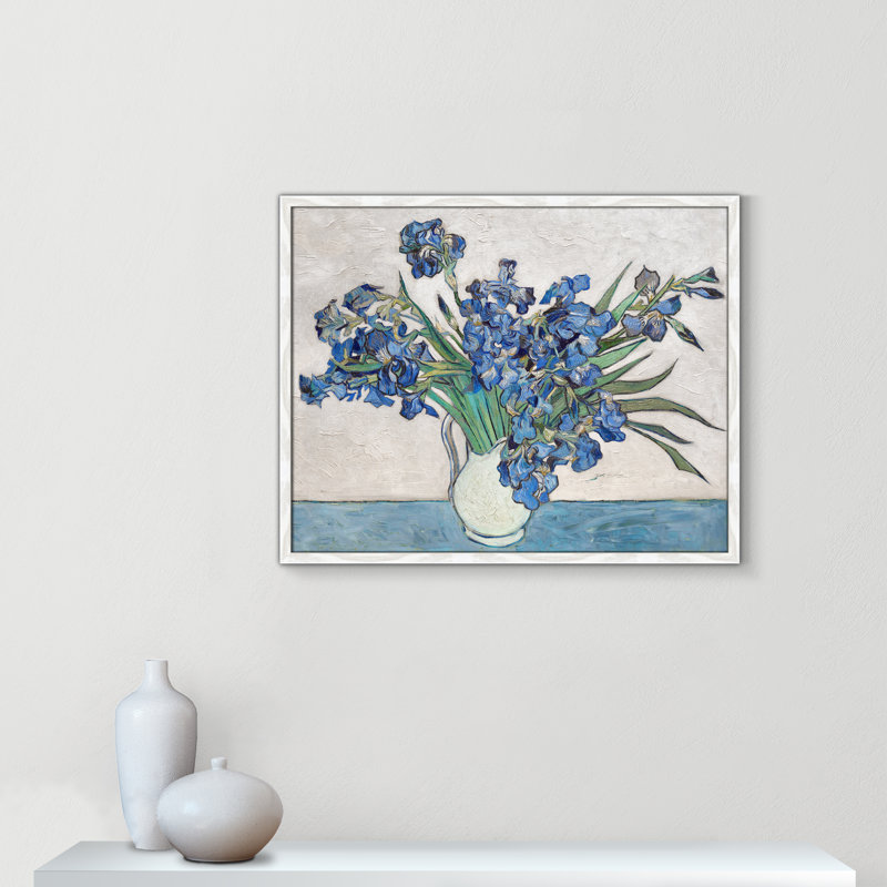 Imprimé iris bleu par Vincent Van Gogh, Cadre blanc mince, H 29,5 po x l 23,5 po, Pas de tapis