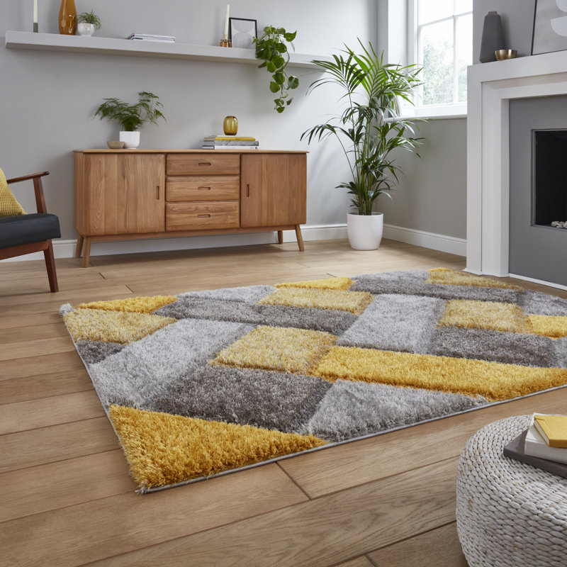 Machine Woven Grey/Yellow Rug, Rectangle 80 x 150cm