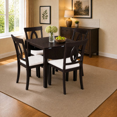 3-Piece Drop Leaf Wood Dining Table Set, 1 Folding Extendable Table, 2 Upholstered Chairs, Small Space Dining Set for 2 People,Space-Saving, Apartment