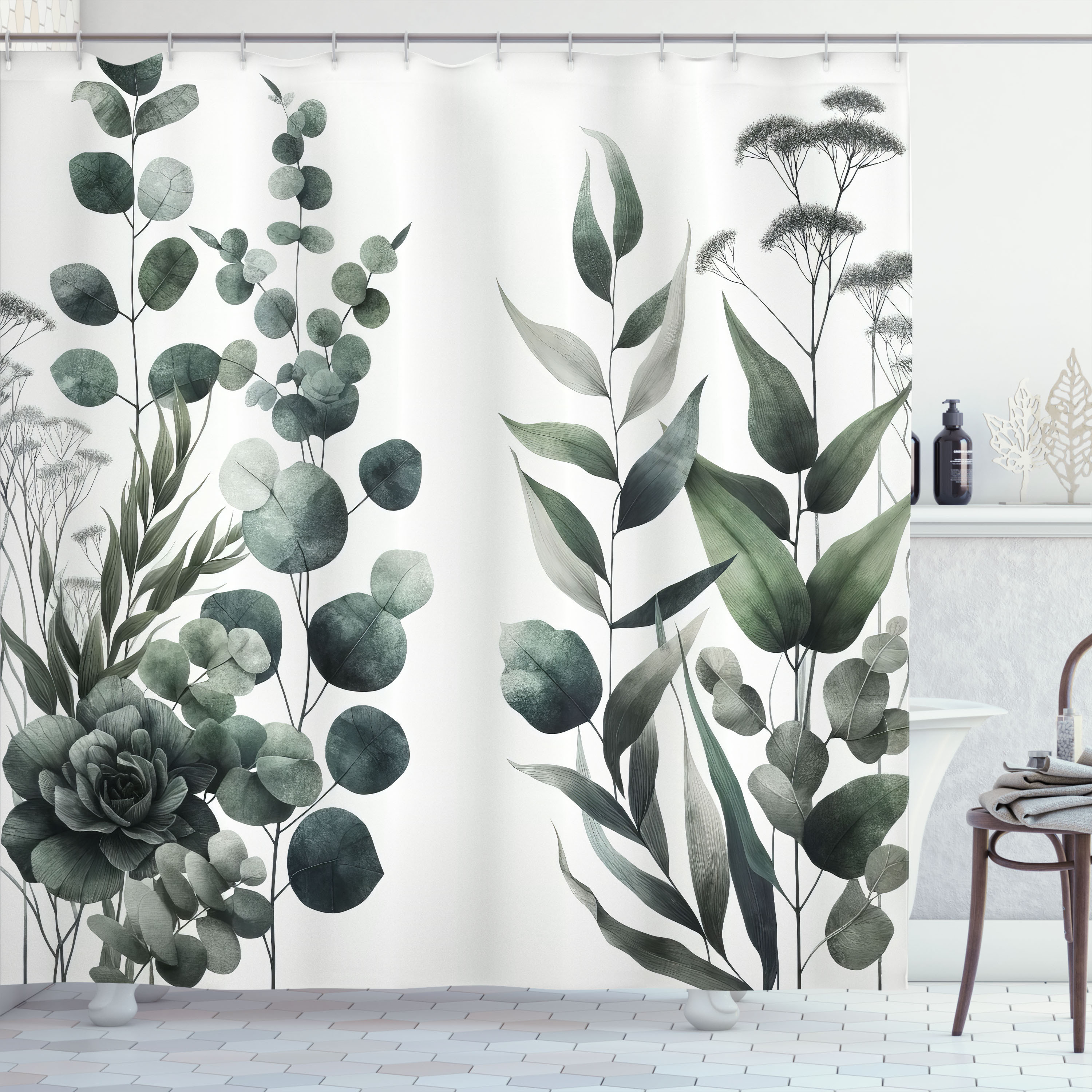 East Urban Home Dark Green Shower Curtain Minimal Botanic Branches in