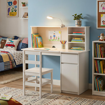 43.3 In. W Kids’ Solid Wood Writing Desk Study Learning Computer Table With Chair, Reclatable Desktop & 3-Color Light