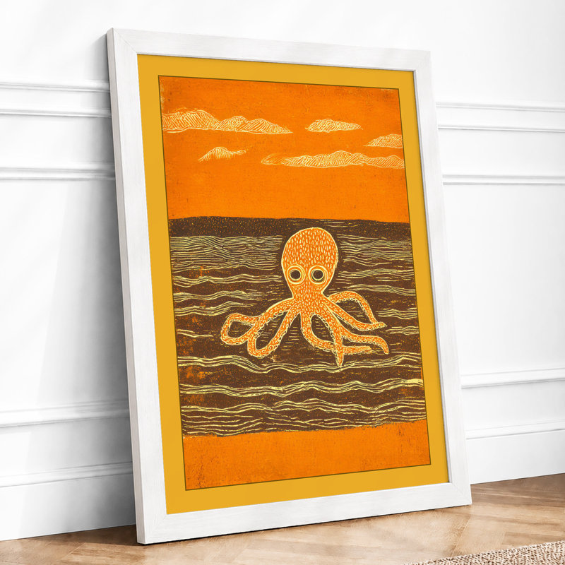 Octopus in Deep Water Modern 1 Piece Single Picture Frame Wall Art, A3 - 42.0 x 29.7 cm, White