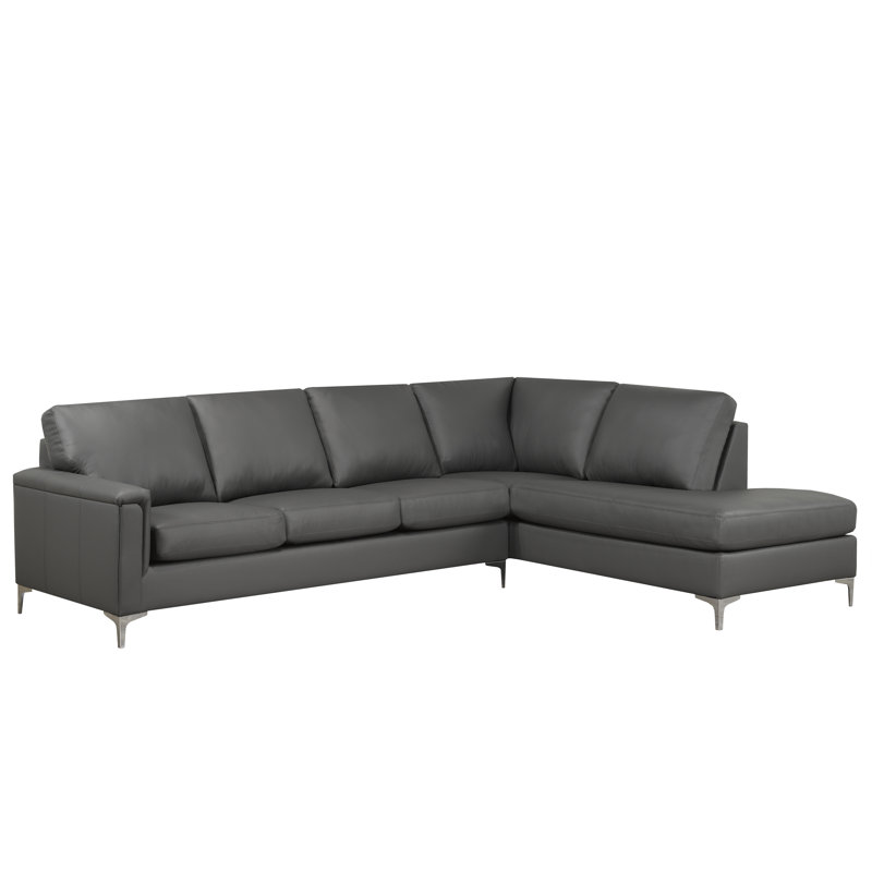 Upholstered L-Shaped Sectional Right Hand Facing, Charcoal Leather Match