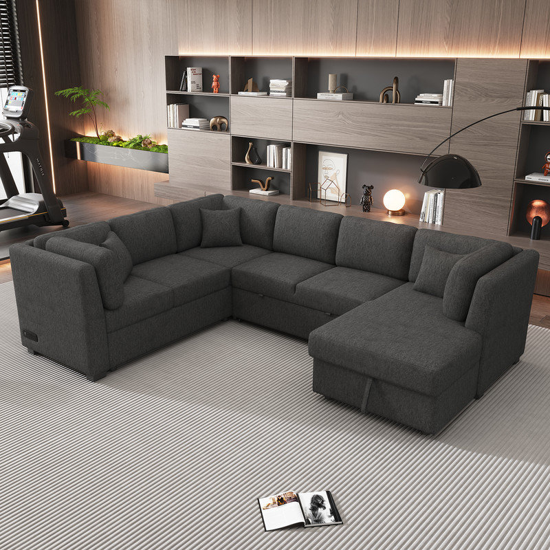 4 - Piece Upholstered Sectional, Black Chenille