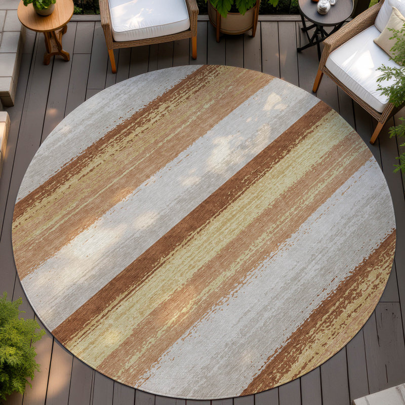 Machine Washable Indoor/Outdoor Chantille ACN2707 Stripes Rug, 8' Round, Copper