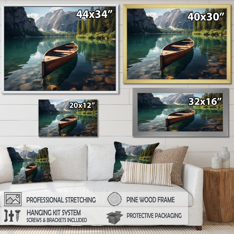 Italie, Lago Di Braies - impressions sur toile, paysages, Cadre simple noir, H 16 po x l 32 po x P 1 po