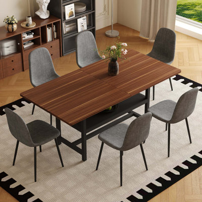 Ensemble de table et de chaises, table de salle à manger à la mode 71 * 35,4 pouces, jumelée à 6 chaises de salle à manger en lin et coton à haute résilience