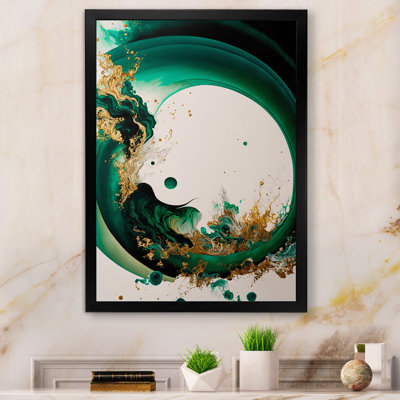 Vert émeraude et vagues abstraites dorées II - peinture sur toile