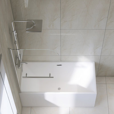 31*55in Tall Bathtub Shower Screen, 180 Degree Tempered Glass Door, Rust Proof 304 Stainless Steel Handle, 0.24in Thick Clear Safe Glass, Pre-assembled For Wall Mount With Profile 31"x55" Ready Easy