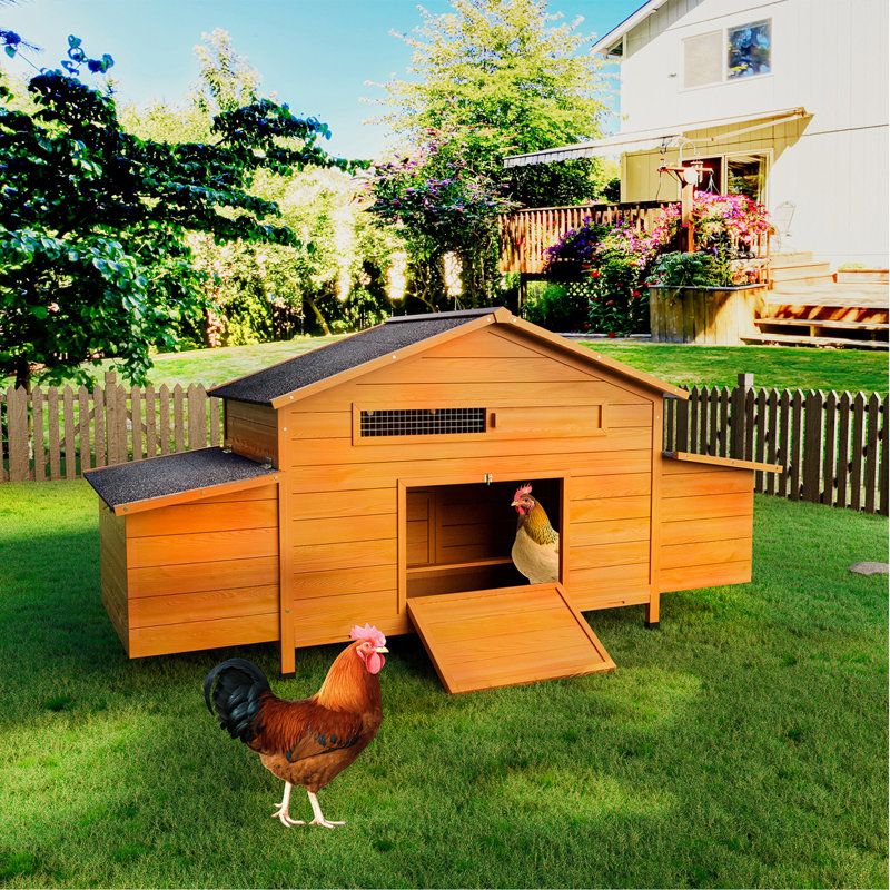 Grand poulailler en bois 70 with avec 2 nichoirs, toit imperméable, serrure sécurisée, poulailler ventilé avec perchoir et plateau coulissant pour un nettoyage facile