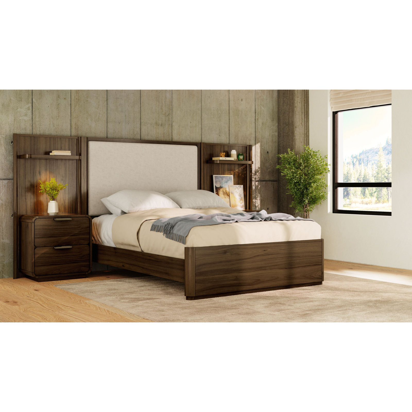 Esila Upholstered LED 3-Piece Bedroom Set, Carmel, Queen