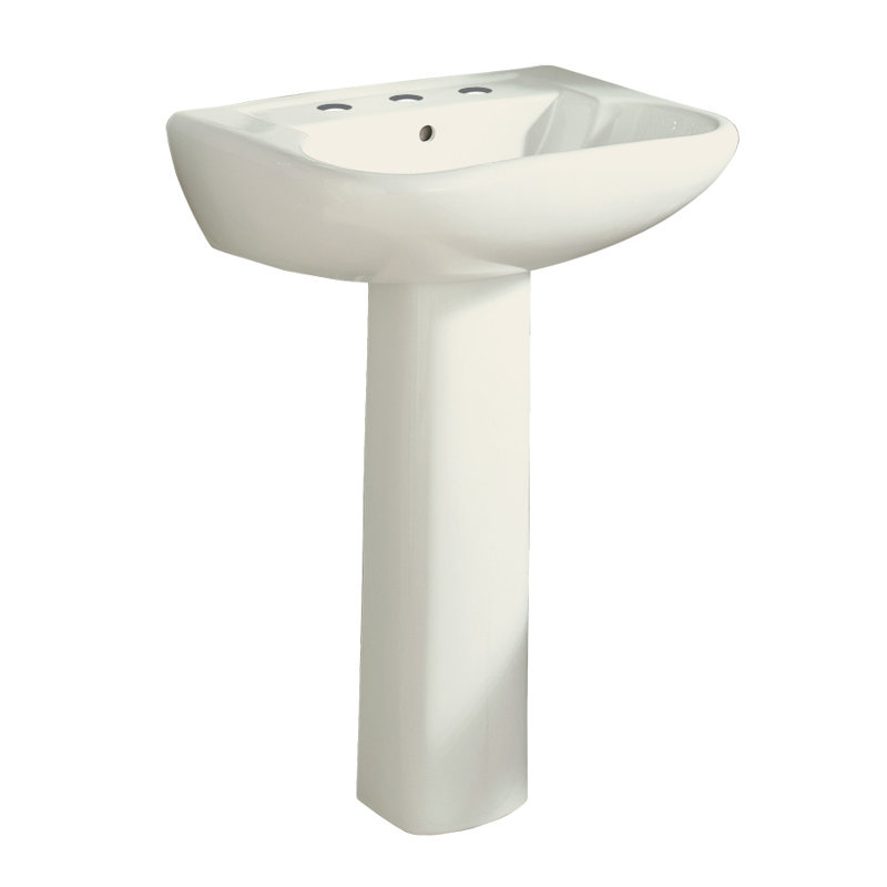 Southhampton Vitreous China Rectangular Pedestal Bathroom Sink, Biscuit, 8" Centers