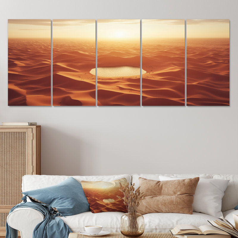 Vue du désert du Sahara sur la planète Mars - art mural désert - ensemble d'art mural global, H 28 po x l 60 po, 5