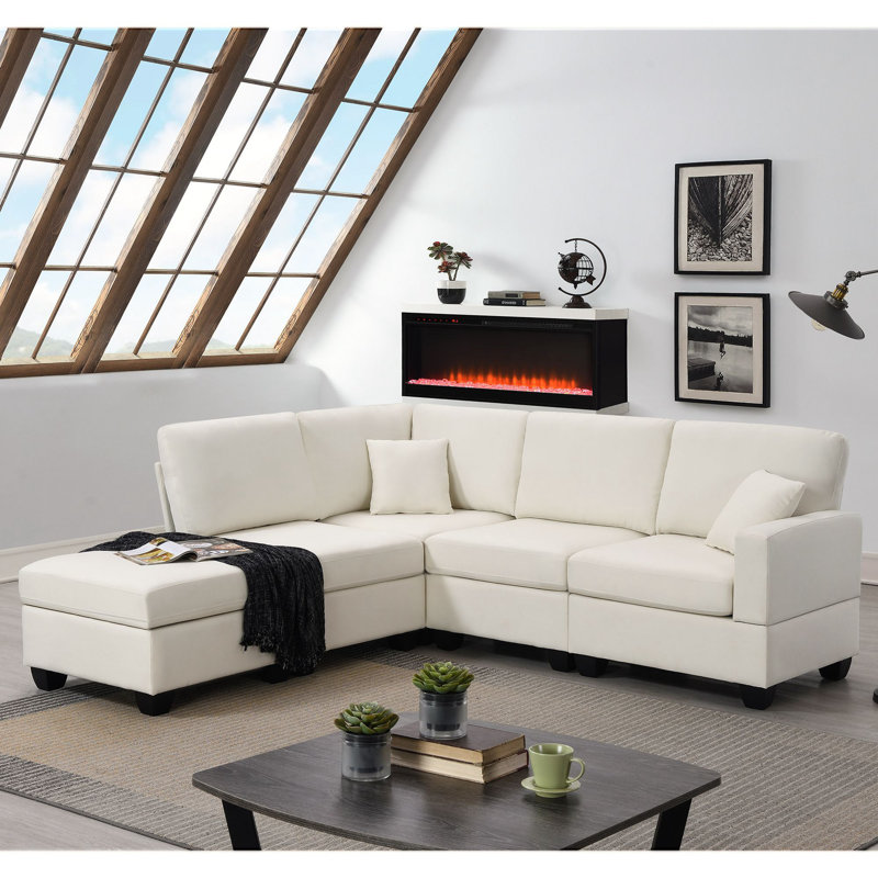 Canapé modulaire Keionte, 100 % lin beige