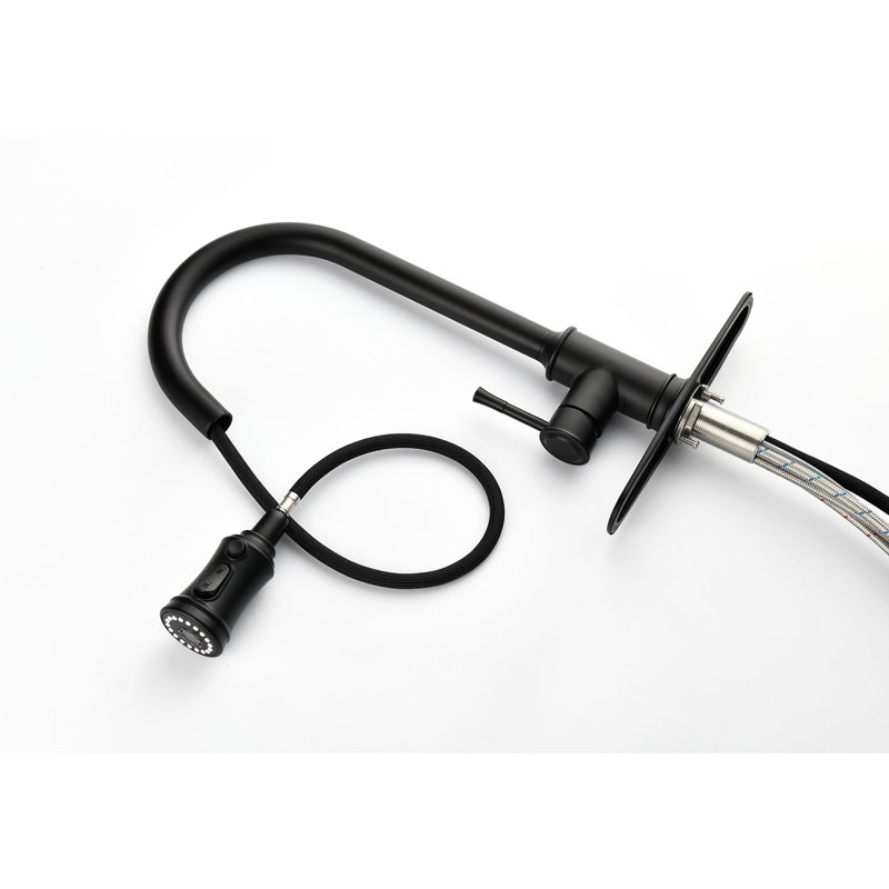Robinet de cuisine rétractable, acier inoxydable, noir mat, poignée simple, 3 réglages de débit d'eau, robinet en acier à débit élevé avec tête de jet, niveau, choix, fabrication robuste