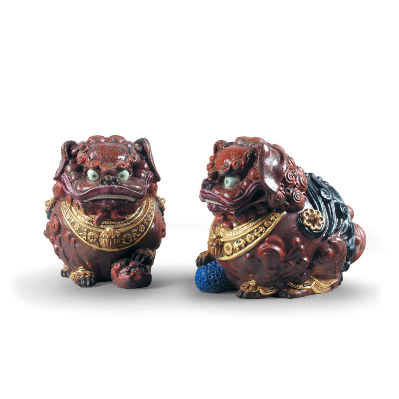 2 Piece Guardian Lions Figurine Set