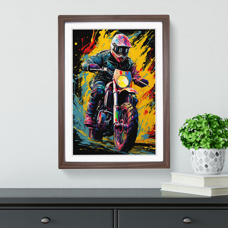 Motorbike Colour Field - Single Picture Frame Print on Wood, Walnut Framed, 34cm H x 25cm W x 2cm D