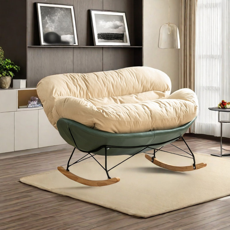 Chaise berçante confortable à conception intégrée, Vert, Beige