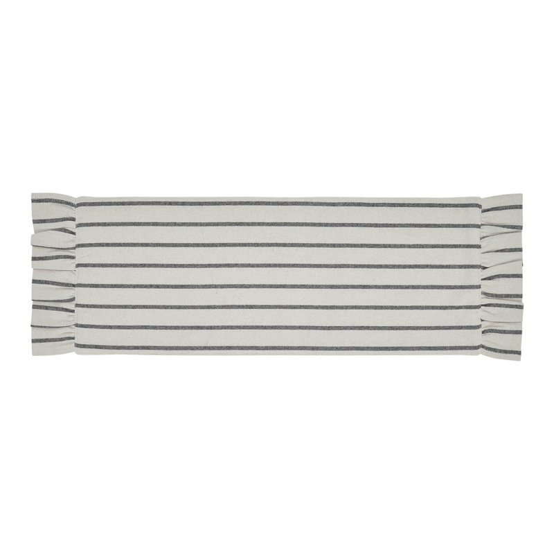 Navy and Creme Cotton Ticking Stripe Ruffled Runner 8x24