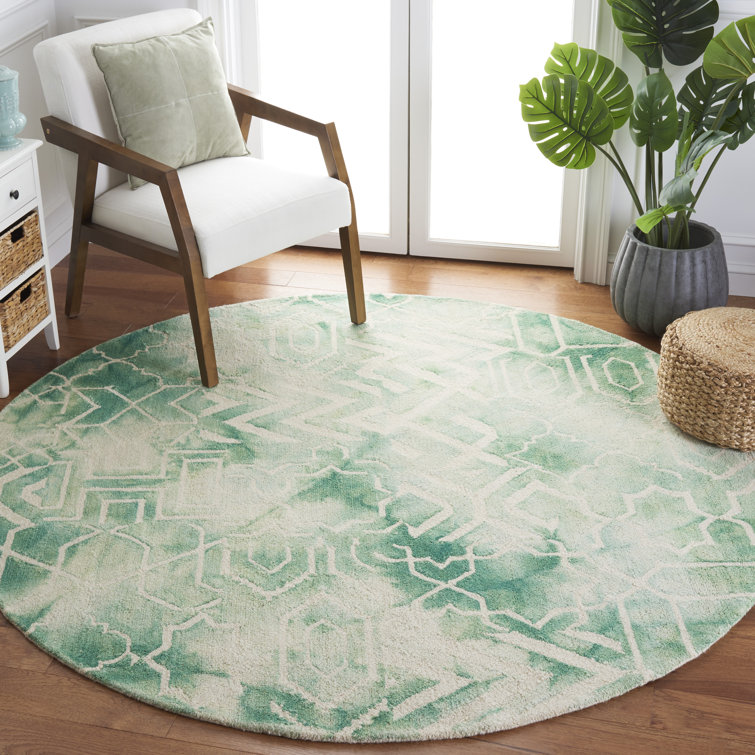 Hallette Hand Tufted Wool/Cotton Geometric Rug in Green