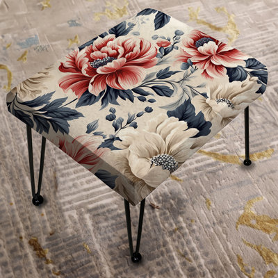 Vintage Farmhouse Damask - Floral Rectangle Ottoman
