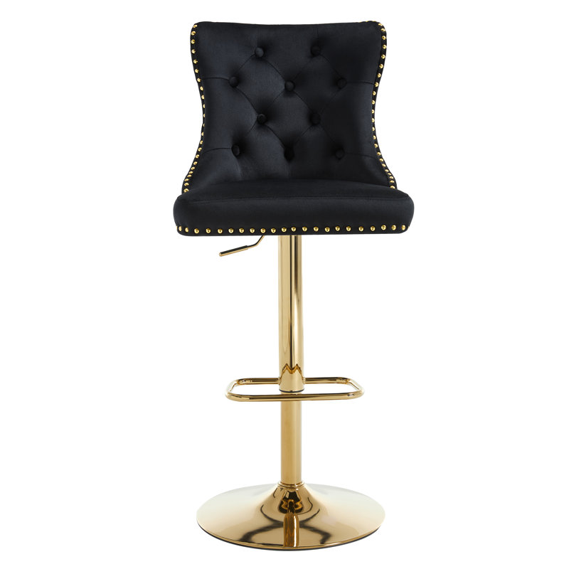 Ensemble de 1 tabouret pivotant à hauteur réglable avec structure en métal, Noir