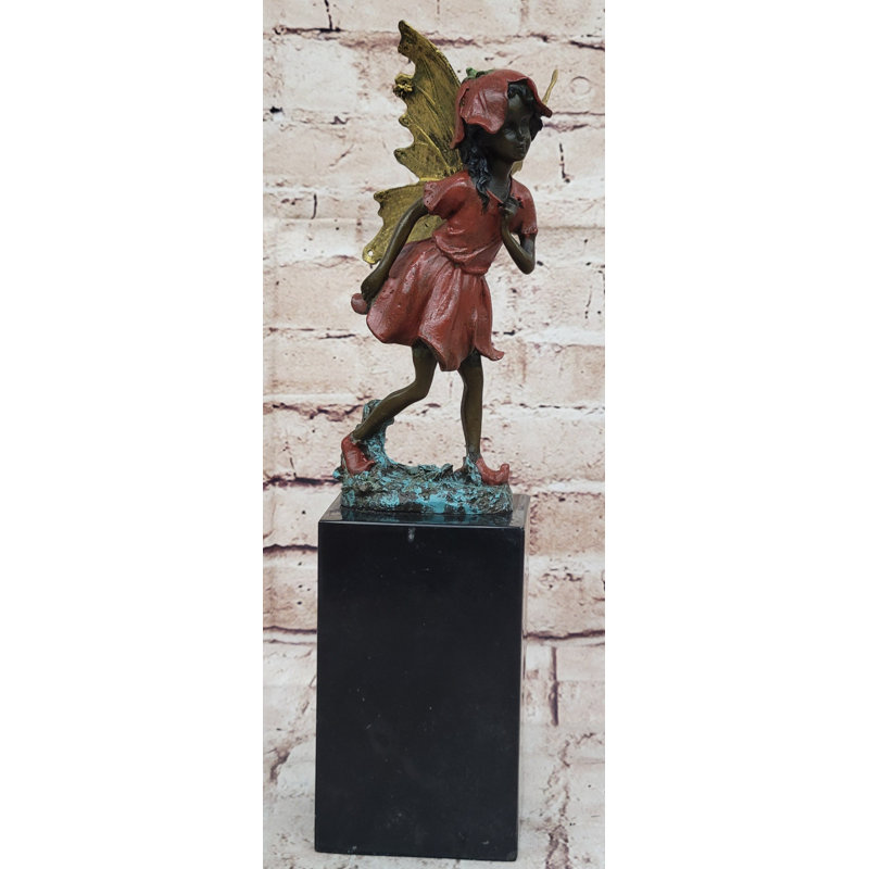 Sculpture en forme d'ange féerique colorée en bronze, art original sur base de marbre