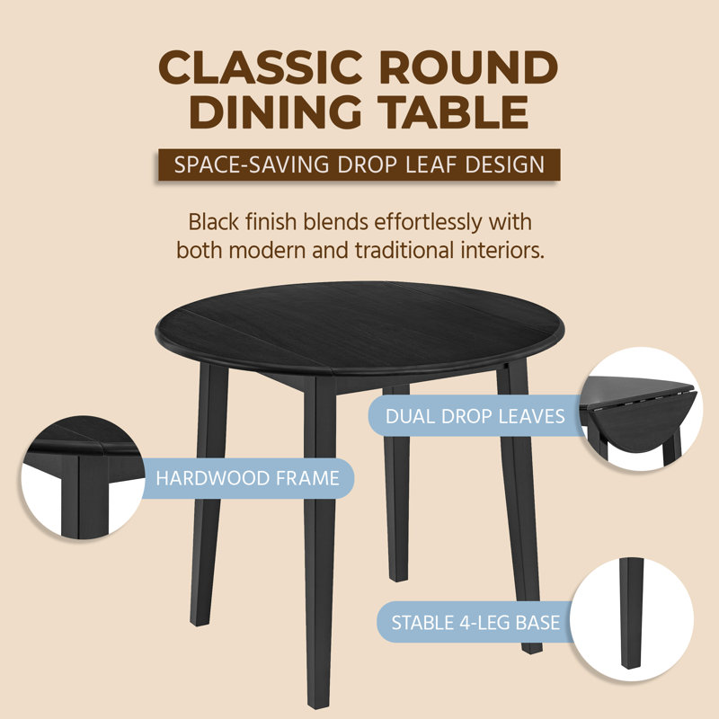  Drop Leaf Table with Set of 2 X-Back Chairs, Wooden Dining Set, Black, 3 Pieces: Table, 2 Chairs