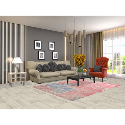 Tapis rose abstrait contemporain 5 x 7