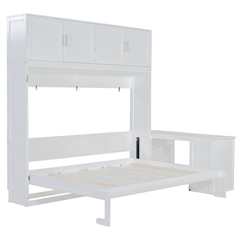 Grand lit escamotable mural avec bureau, tablettes de rangement et grands cabinets pour économiser de l'espace et de la polyvalence dans les maisons modernes
