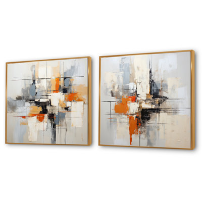 Beige et jaune Modern Scandinavian Dreams Art - Ensemble de 2 collages modernes scandinaves carrés