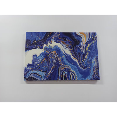 Navy Blue And Gold Marble Wall Art Featuring Abstract Alcohol Ink Design On Modern Canvas For Home Decor
